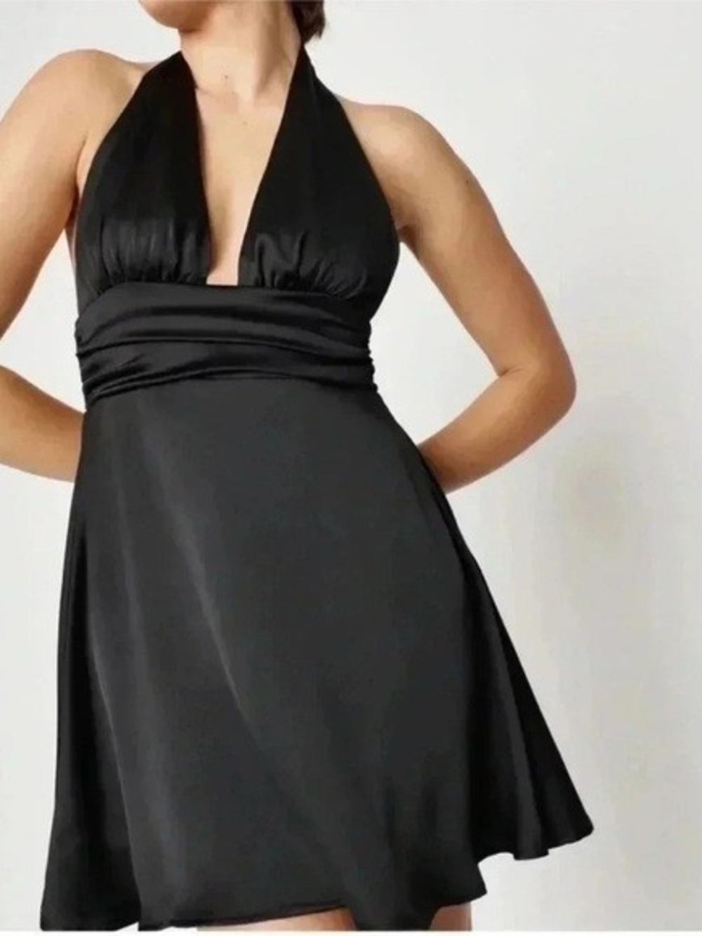 Garage Black Halter Mini Dress with Fitted Waist